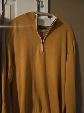 Paul Fredrick XXL Supima Cotton Quarter Zip Mock Neck Sweater Mustard Men's